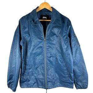 Stussy Blue Satin Full Zip Coaches Jacket Men’s M - Designer Streetwear Skater